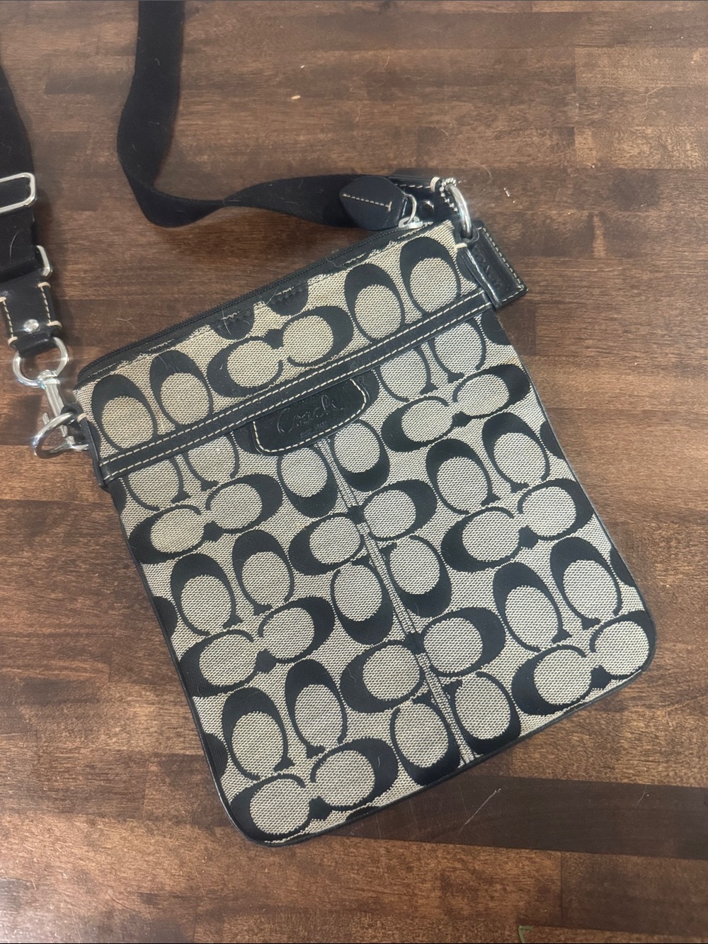 Coach Black and Tan Signature Canvas Crossbody Bag